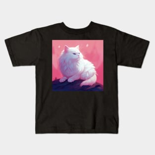 Whimsical Wonder: Exploring White Fluffy Cat Cuteness Kids T-Shirt